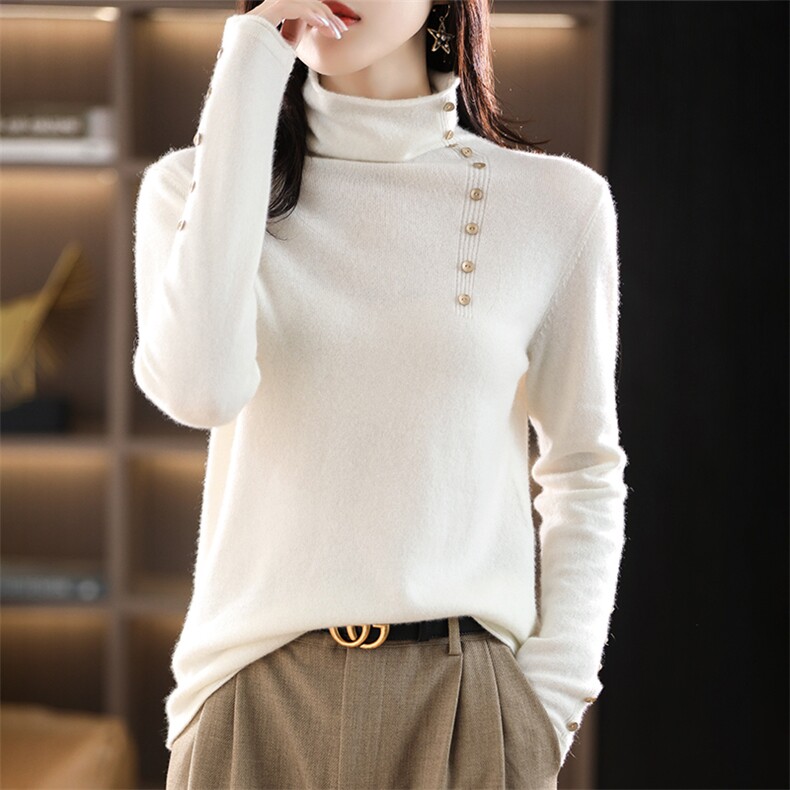 休闲/淑女2024年秋季通勤套头纯毛堆堆领带扣子羊毛衫，女装羊毛衫，丽特绒