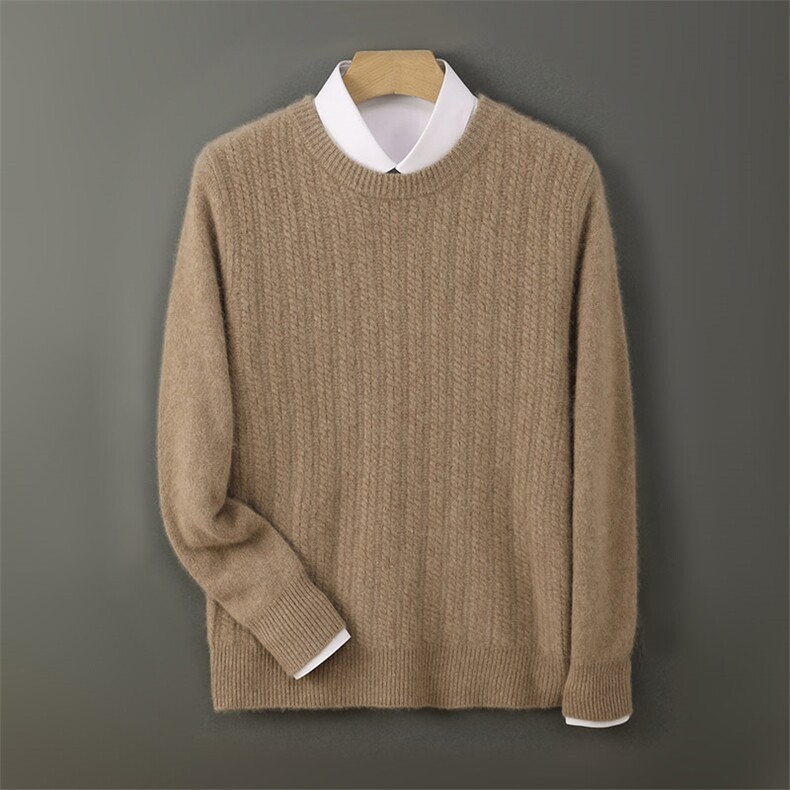 高品质男士秋冬羊毛麻花竖条毛衣经典百搭保暖舒适男装，男装羊毛衫，德晨羊绒