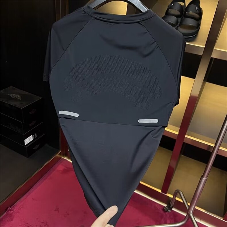 夏季新款轻薄透气速干冰丝短袖T恤男士高档冰感烧花潮流休闲半袖,男装T恤,电商B212（原钱塘6029）