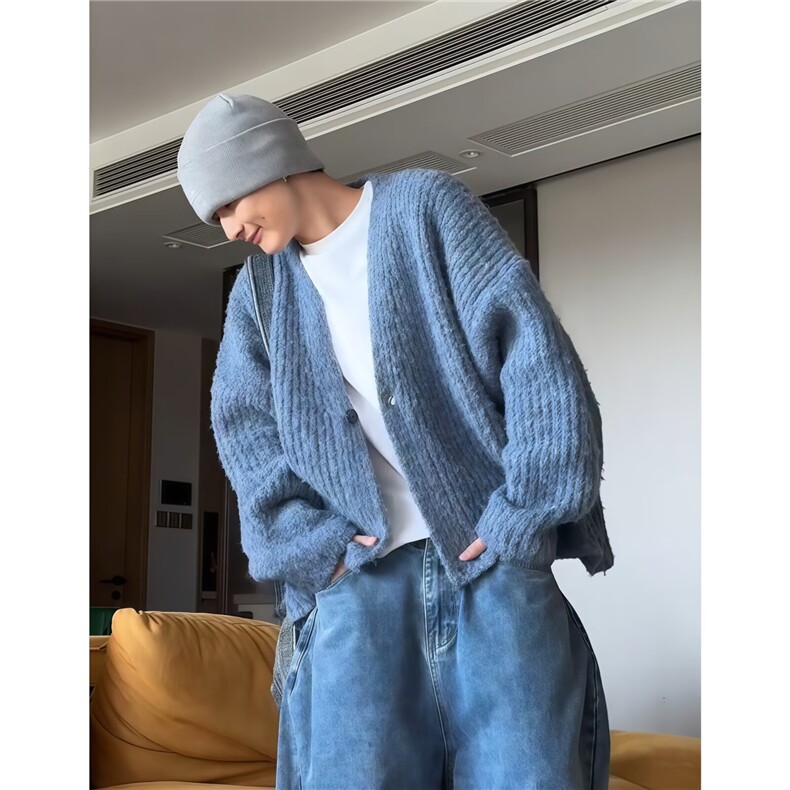 Q84-P532025圆领开衫毛衣男秋冬季宽松休闲外套韩系潮流简约,男装针织衫/毛衣,电商B323A