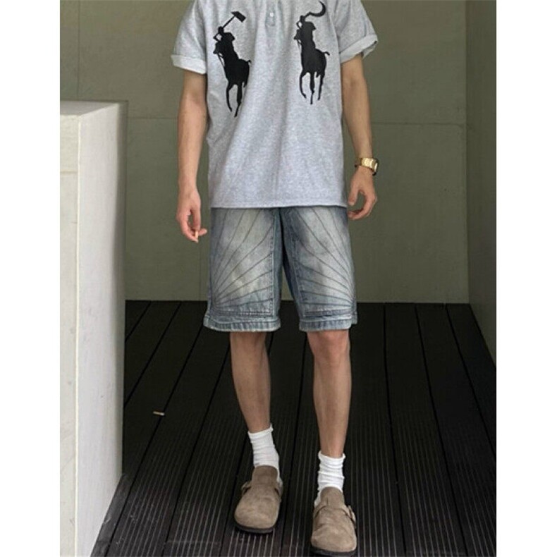美式重工解构牛仔短裤男夏季宽松复古水洗情侣五分裤ND06,男装牛仔裤,星座1116A（原606A-3）