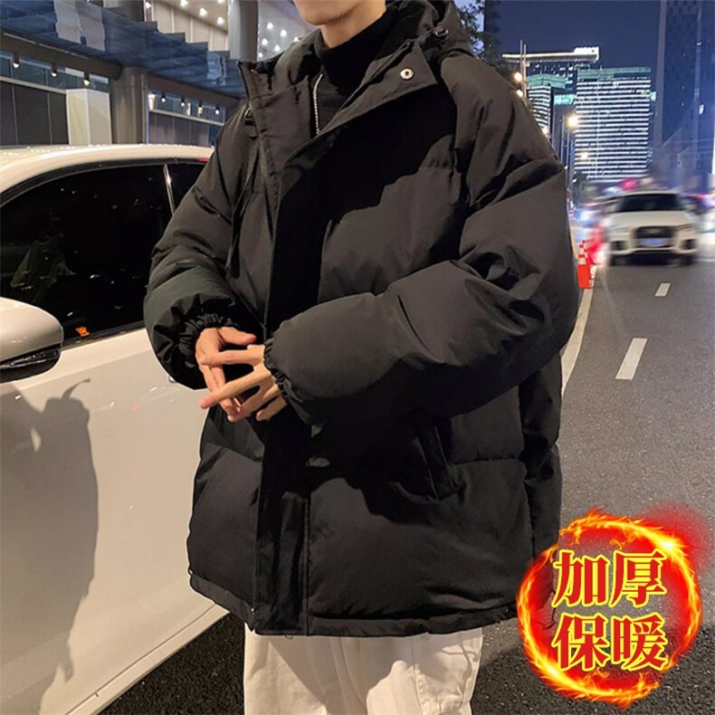 加厚棉服男冬连帽加绒棉衣外套黑色宽松羽绒棉袄面包服TT608P65，男装棉衣，星座1013-5