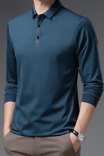 秋装长袖t恤男士宽松免烫POLO衫春秋季中年商务休闲时尚上衣服，男装T恤，电商B212（原钱塘6029）