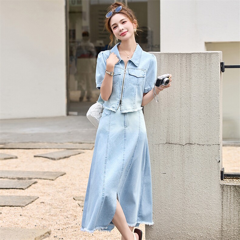现货牛仔套装女夏季2025新款高级感显瘦遮肚子减龄半身裙两件套,商品下架区,韩然一族