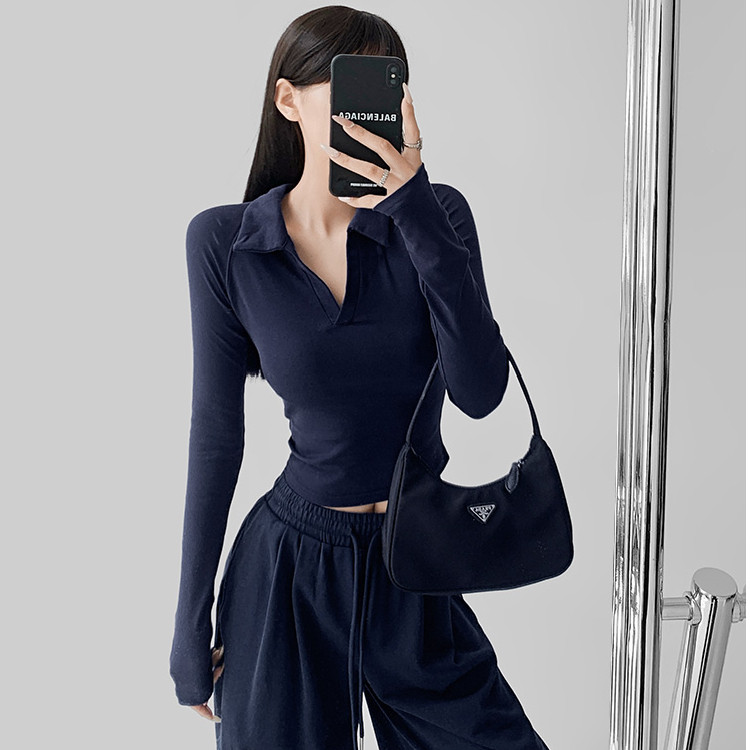 QC019-P45修身polo衫上衣女春秋2025新款辣妹性感纯欲风长袖T恤女,女装卫衣/绒衫,星座617A-2