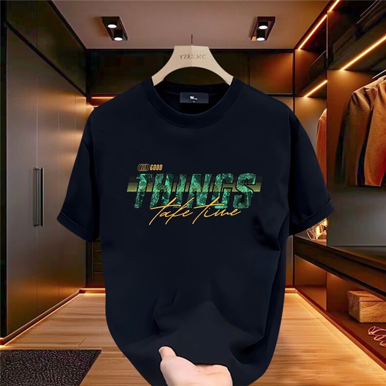 2026夏季新款高级感休闲简约纯棉短袖男士重磅宽松透气圆领半袖，男装T恤，星座218-8