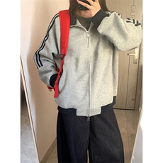 抖音得物高品质美式高街重磅结构设计拼接织带立领卫衣外套CM42，女装短外套，电商A486-1
