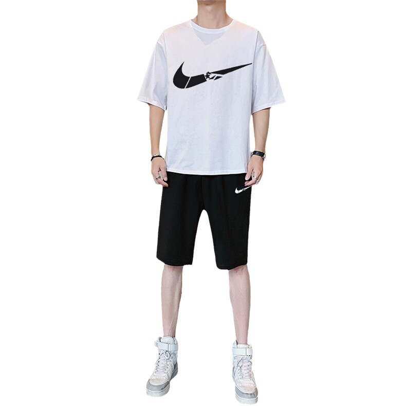 2021夏季五分袖T恤短裤套装男潮流ins休闲宽松上衣服F208P55,男装休闲套装,电商A086