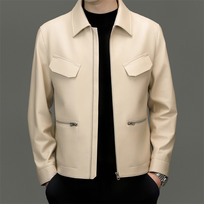 海宁绵羊皮真皮皮衣秋冬新款男士潮流翻领工装机车服皮夹克外套男，男装夹克，电商B360A（原721A）