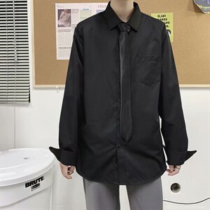 送领带 长袖衬衫男学院风潮流宽松休闲衬衣学生正装寸衫C11-P30图片