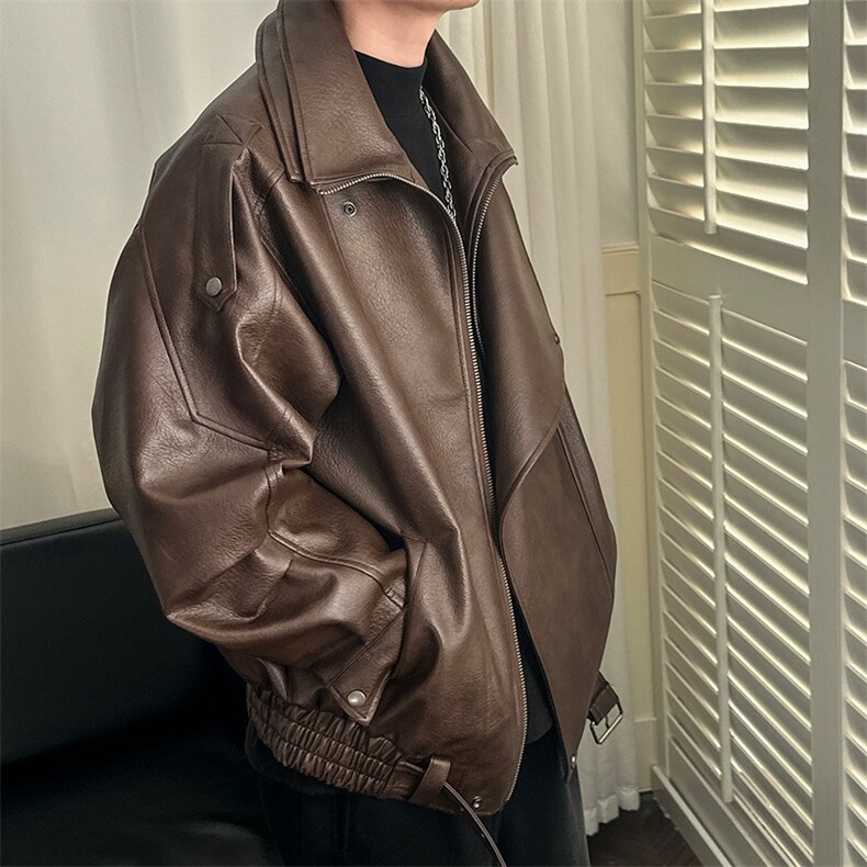 翻领皮衣外套男士欧美风痞帅街头潮流机车服皮夹克衫JK9152,男装皮衣,星座516A