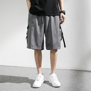 7XL-M条纹工装短裤男夏季新款胖子痞帅宽松直筒五分裤加肥加大码图片