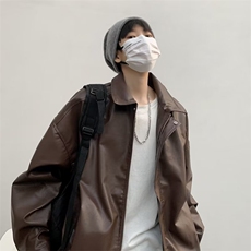 美式复古皮衣外套男士秋冬季高级感痞帅潮牌休闲宽松拉皮翻领夹克，男装夹克，星座410-7