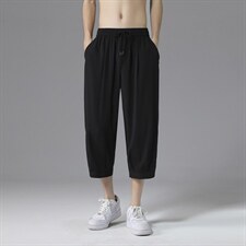 日系冰丝七八分短裤男薄款夏季潮牌ins大码宽松休闲裤子运动垂感图片