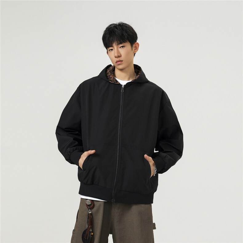 可二开豹纹元素大码M-5XL连帽夹克男100%聚酯纤维JK78091P69控108,男装夹克,星座227-7