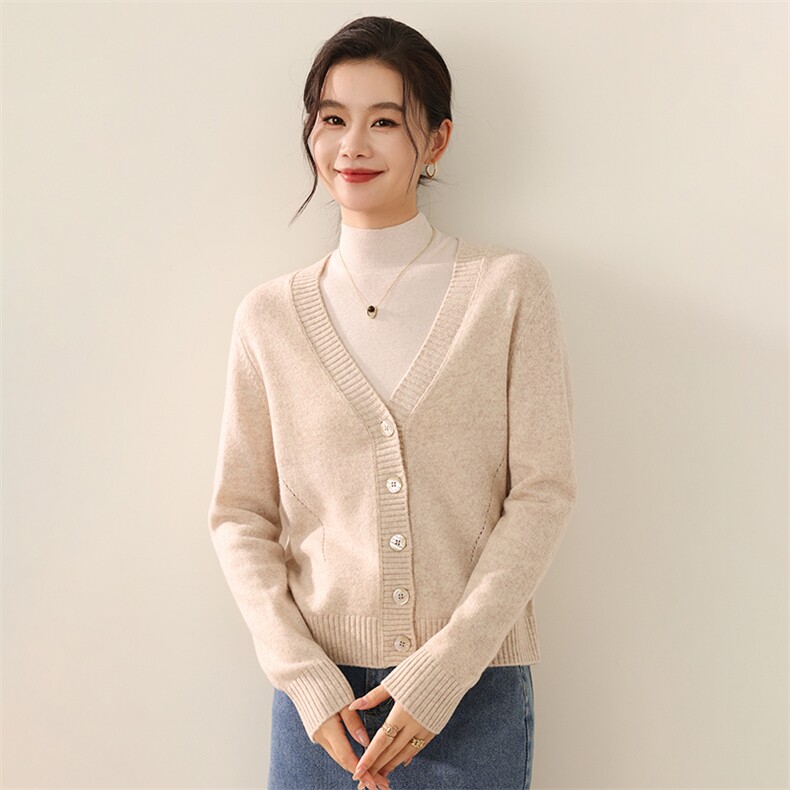 2025年秋季新款百搭V领长袖羊毛开衫，女装羊毛衫，锦弘羊绒