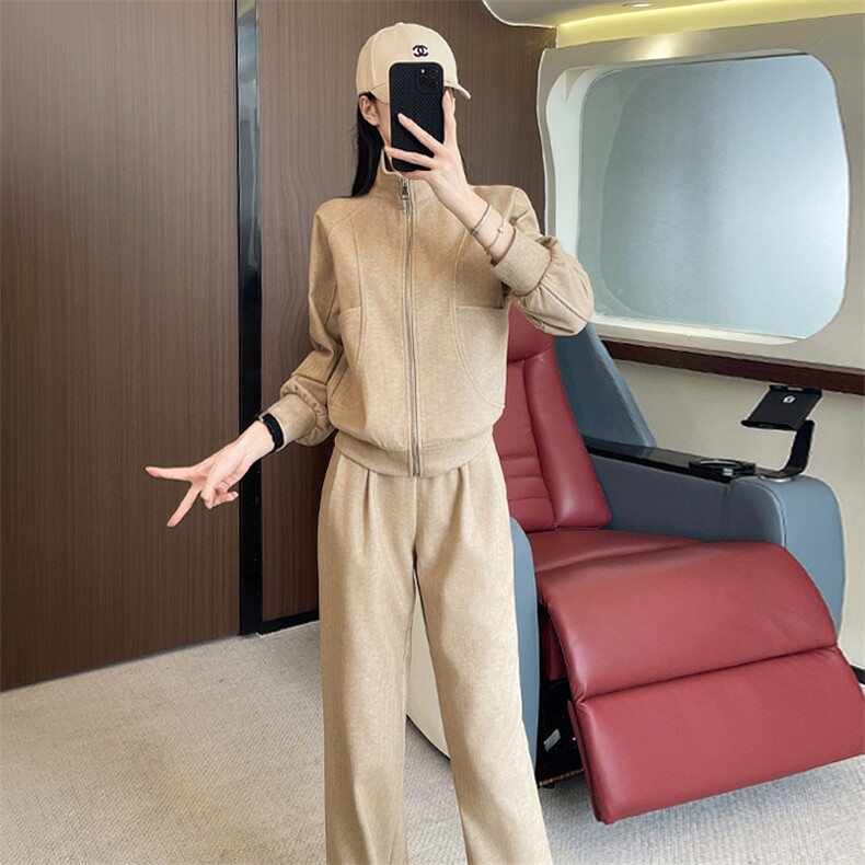 女秋新款修身显瘦开衫上衣阔腿裤两件套,女装套装/套裙,江南