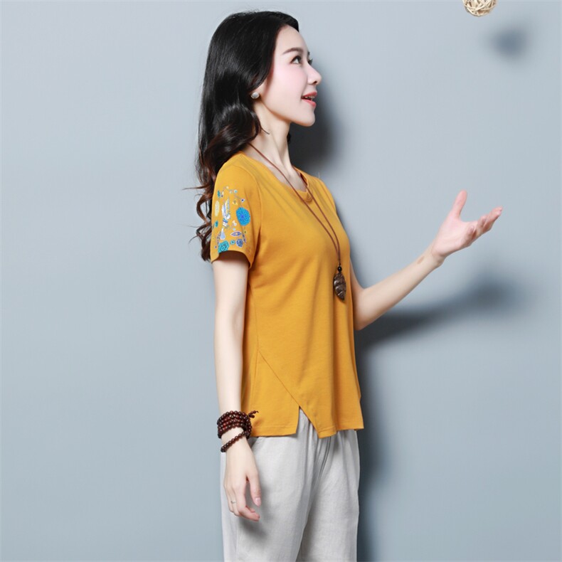绣花款短袖T恤2021年新款时尚宽松大码上衣女,女装T恤,涵誉