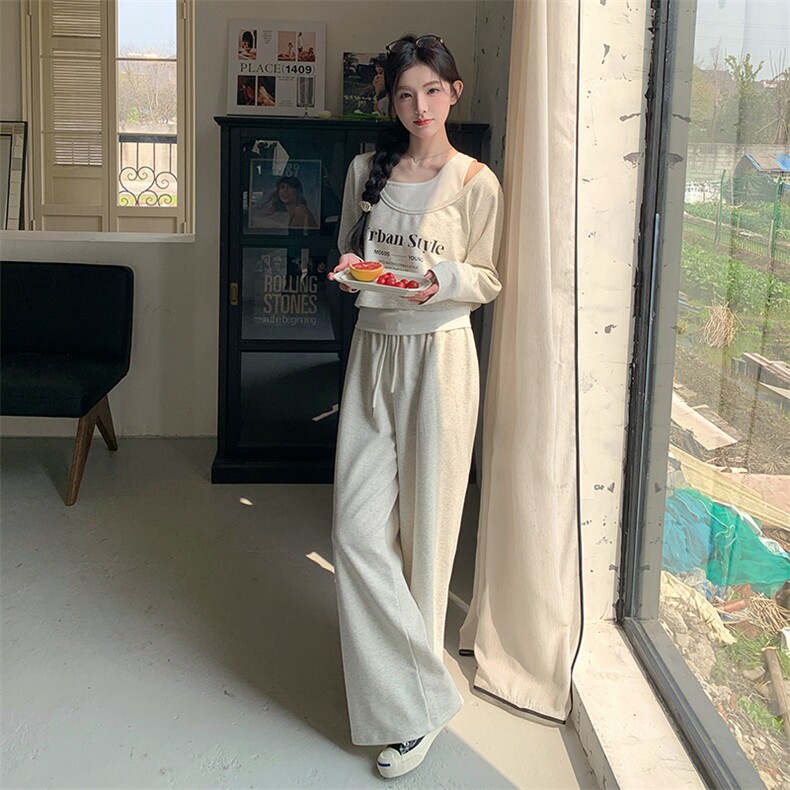 新款设计感休闲运动套装背心+上衣+阔腿裤三件套1015 P145K218图片