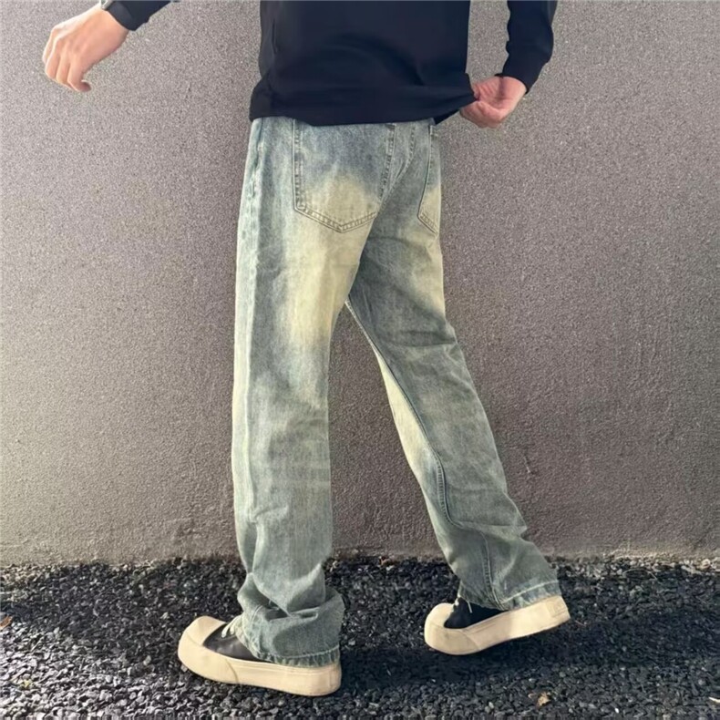 秋冬季美式洗水黄泥染色直筒牛仔裤男休闲轻奢长裤子潮牌ANT500,男装牛仔裤,星座516A