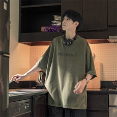 男百搭美式短袖百搭钢印立体做旧T恤B225-T9213-P53-X68-压花，男装T恤，电商B225