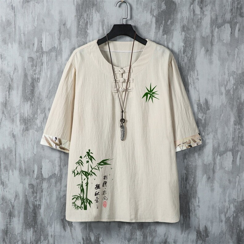 男士衬衫五分袖衬衣中袖印花立领唐装风XZ1512-240923-P35,男装衬衫,星座1512