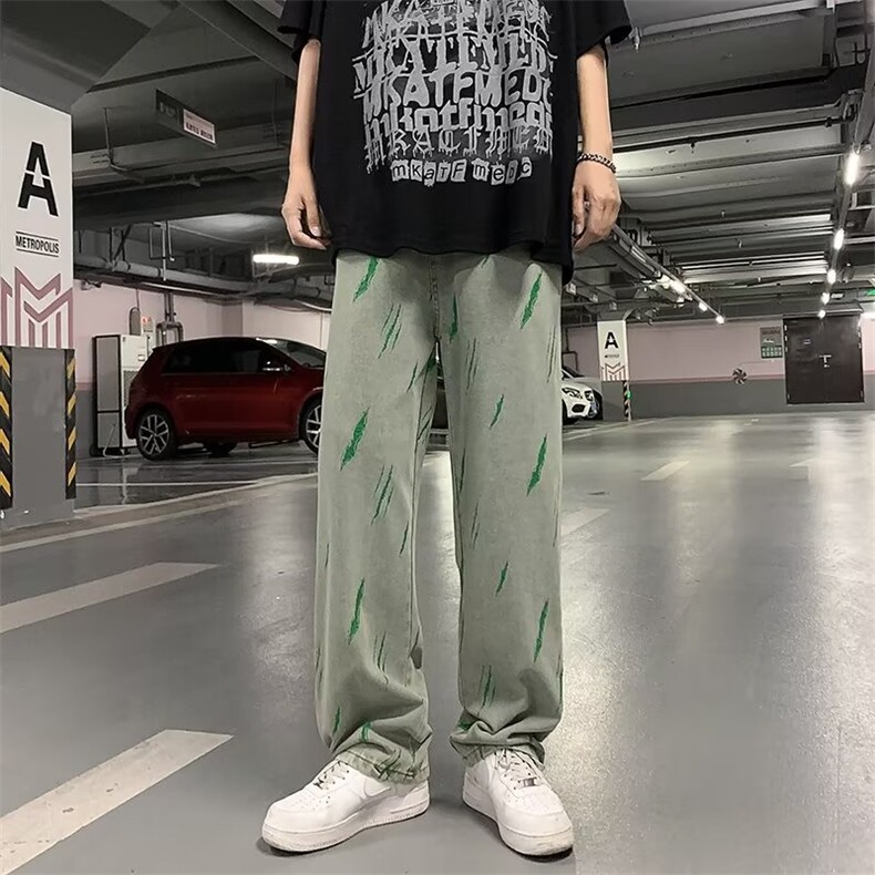 高街复古水洗扎染宽松直筒牛仔裤刺绣N741P45,男装牛仔裤,星座1116-2