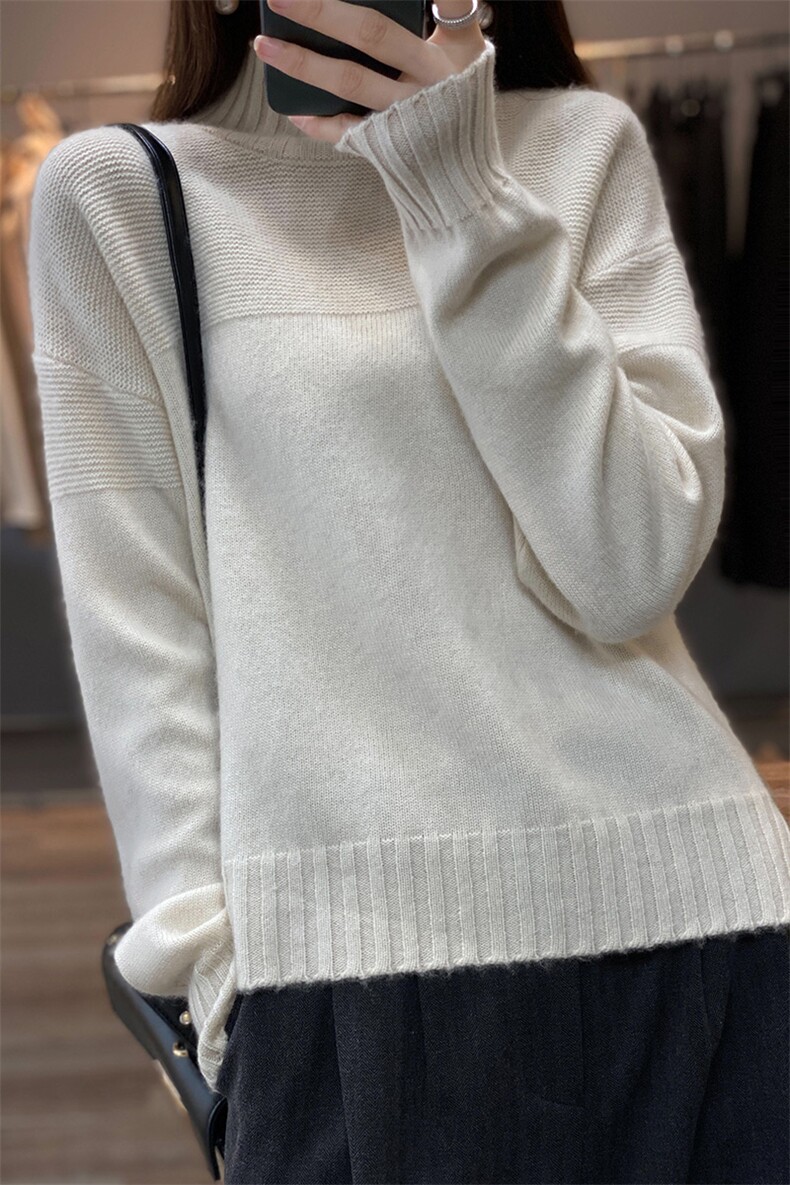 初秋打底针织衫慵懒风宽松外穿上衣服内搭羊毛毛衣,女装羊毛衫,耀日羊绒