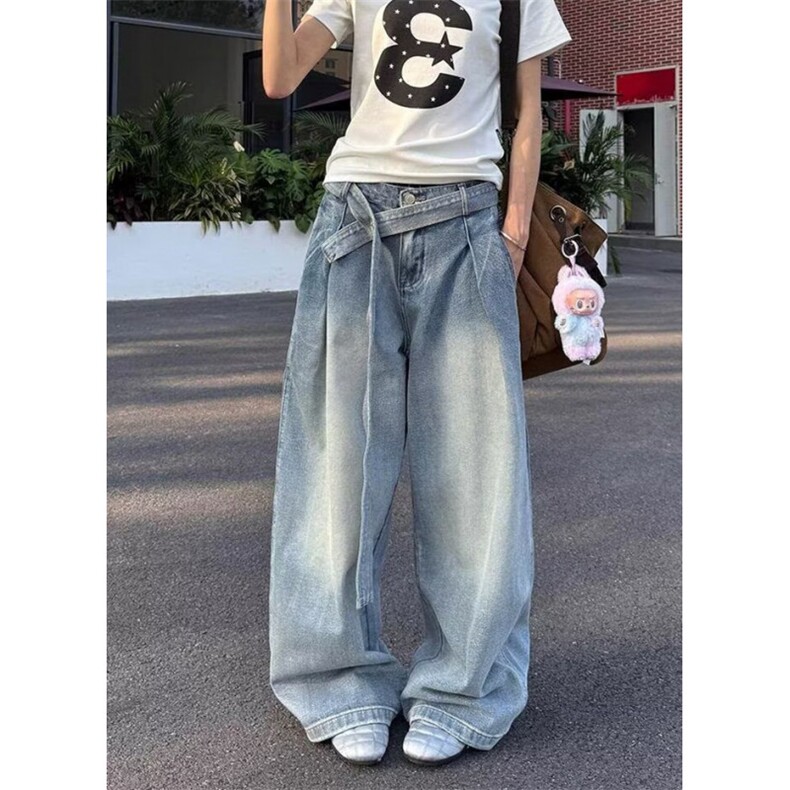 水洗做旧牛仔裤男压褶宽松直筒工装长裤街头复古蓝老爹裤N3061，男装牛仔裤，星座1116A（原606A-3）