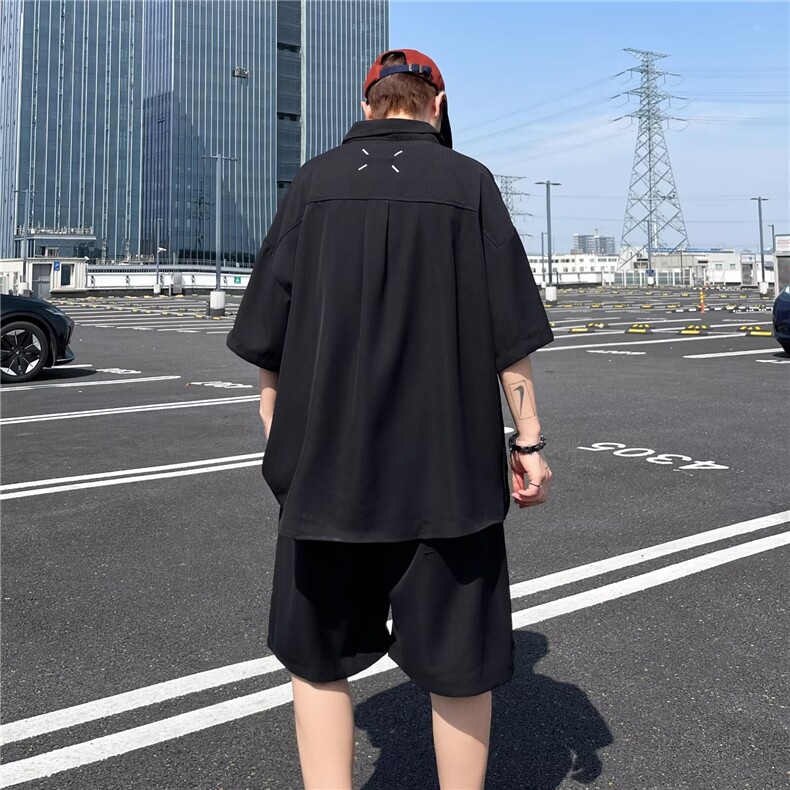 透气速干短袖衬衫男士夏季薄款冰丝衬衣套装男款搭配休闲男装,男装衬衫,星座410-7