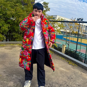 A5中长款男女连帽加厚保暖防寒棉衣外套棉袄大衣团队表演东北大花图片