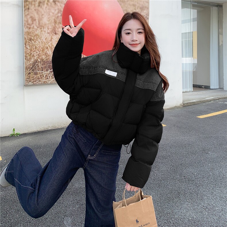 紫色设计感羽绒服女2025冬季新款韩系撞色洋气加厚保暖短款面包服,女装羽绒服,2C295