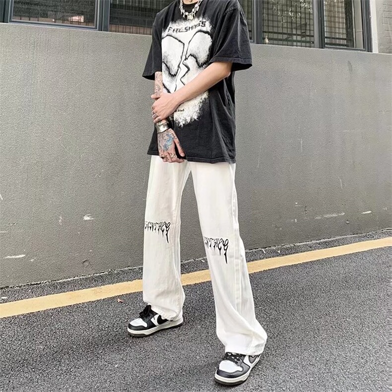 牛仔裤潮牌ins复古街头水洗直筒裤长裤男女潮N0119-P40,男装牛仔裤,星座308B-1