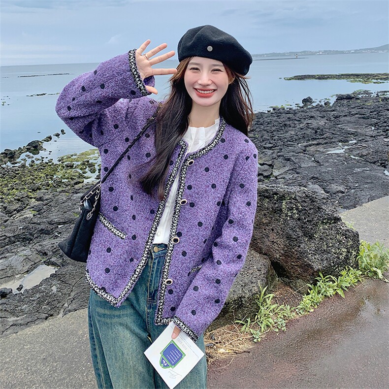 现货！2025秋冬装新品紫色小香风毛呢外套2C056-6819-P155控228,女装毛呢外套,2C056