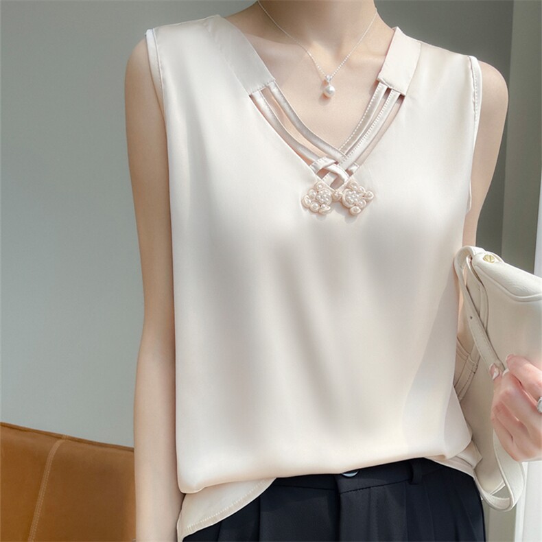 吊带背心女真丝外穿西服西装桑蚕丝缎面夏季新款打底v领内搭上衣，女装背心吊带，圣丽羊绒