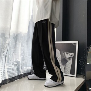 条纹裤子男新款潮流宽松直筒休闲裤潮牌长裤男士运动裤QK1055-P33图片