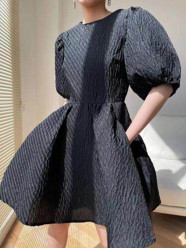 夏季圆领泡泡袖提花裙，女装，LION&CAT(2F)