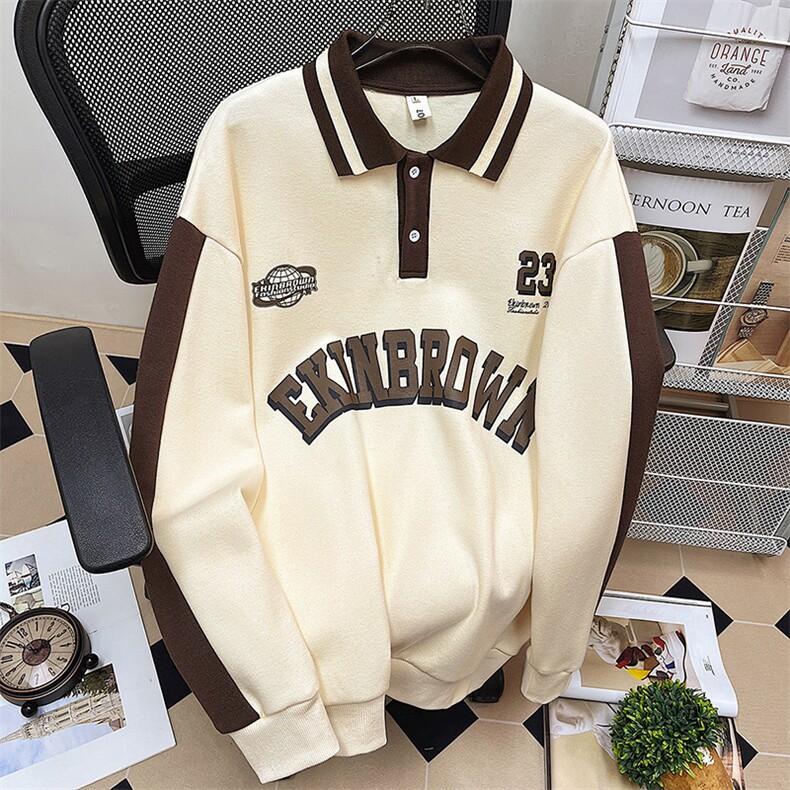 1港风中性风平铺POLO领情侣女大码M-5XL休闲套头卫衣C7720P55控88，男装Polo衫，星座226-2