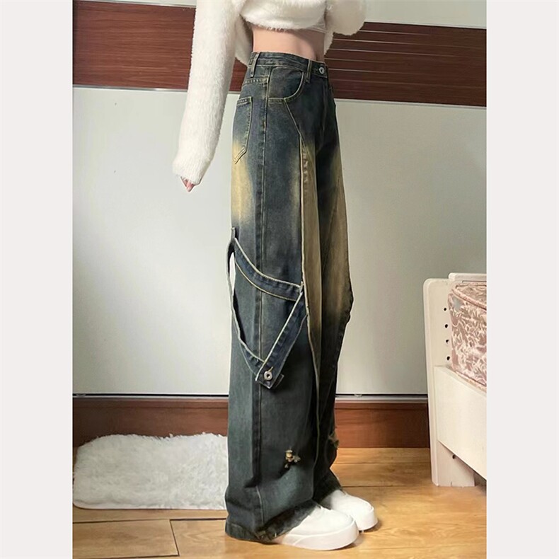 现货高街vibe风重工牛仔裤男宽松直筒拼接阔腿长裤子WL88122-p55,男装牛仔裤,星座1008