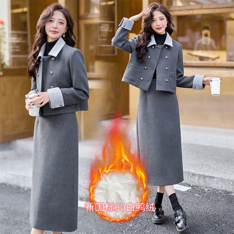 【年货主推】2024新款冬装纯色气质复古红羽绒套装新标90白鸭绒,女装羽绒服,众宇琦