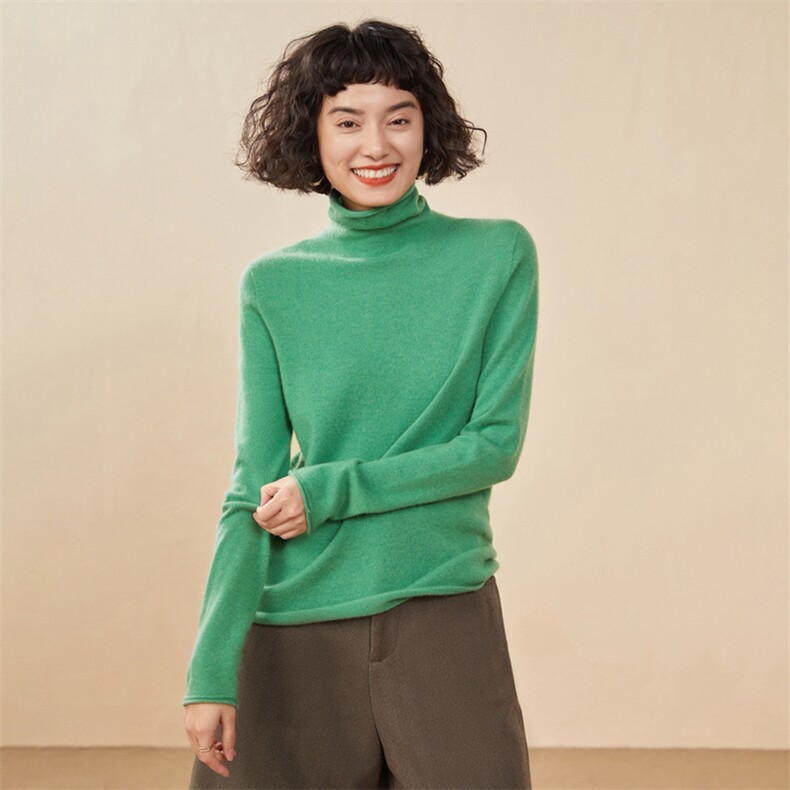 秋冬季新款舒适时尚百搭一线成衣平面堆堆领羊绒衫，女装羊绒衫，雅之冉羊绒