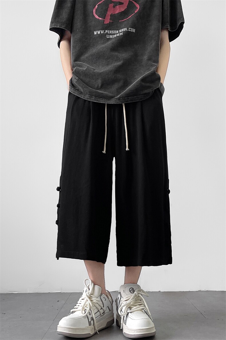 8XL-M新中式亚麻裤男七分裤阔腿裤垂感休闲短裤风棉麻K966P45,男装牛仔裤,电商D206-1