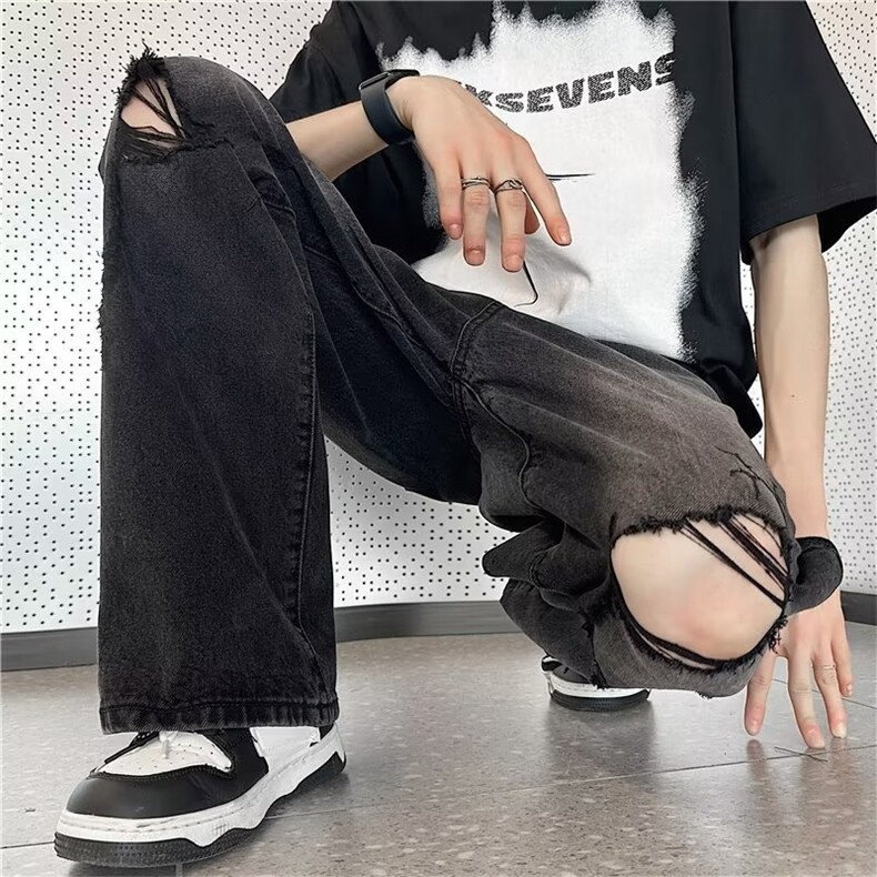 青春流行ins男直筒水洗牛仔裤 P48图片