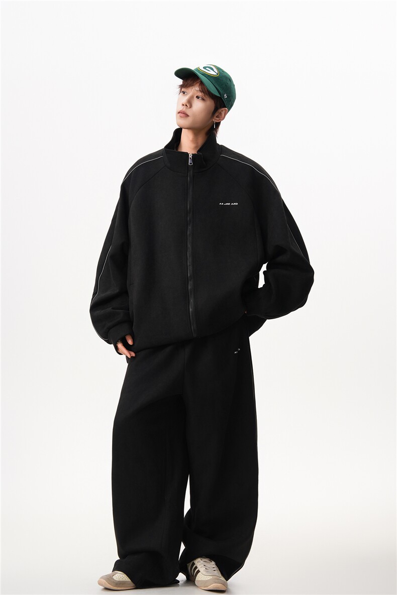 8XL-M反光条运动套装男街舞服休闲外套夹克麂皮绒裤子男TZ106P95,男装T恤,电商D206-1