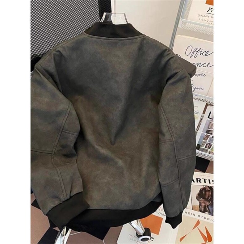 1506-1/J7201/P61美式复古字母印花棒球服外套男女宽松休闲百搭图片