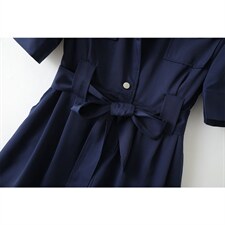 藏青工装连体裤女2021年夏季新款小个子绑带高腰显瘦阔腿连衣短裤，女装连体裤，艾乐芳