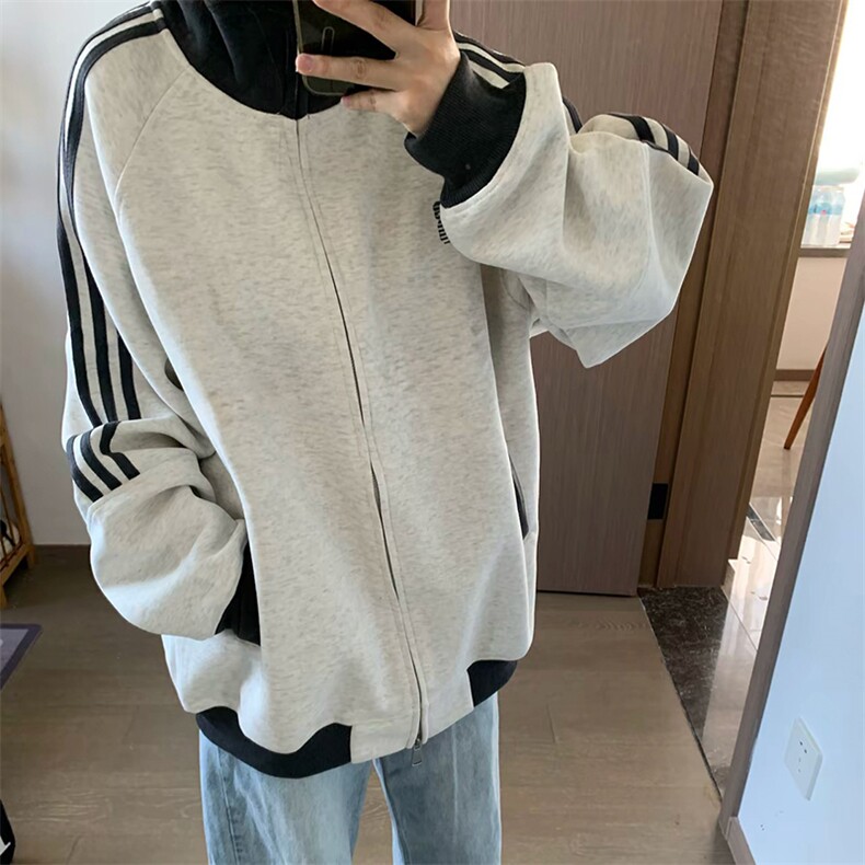 抖音得物高品质美式高街重磅结构设计拼接织带立领卫衣外套CM42,女装短外套,电商A486-1