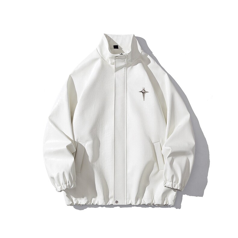 白底鳄鱼纹可拆卸四芒星胸针背后钢印大码M-5XL夹克男JK77741P85，男装夹克，星座227-7