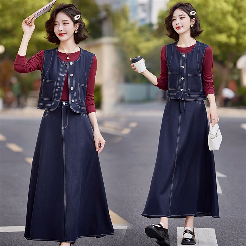 （现货）2026春秋季气质个性天丝牛仔套裙时尚套装（三件套），女装套装/套裙，印象茜