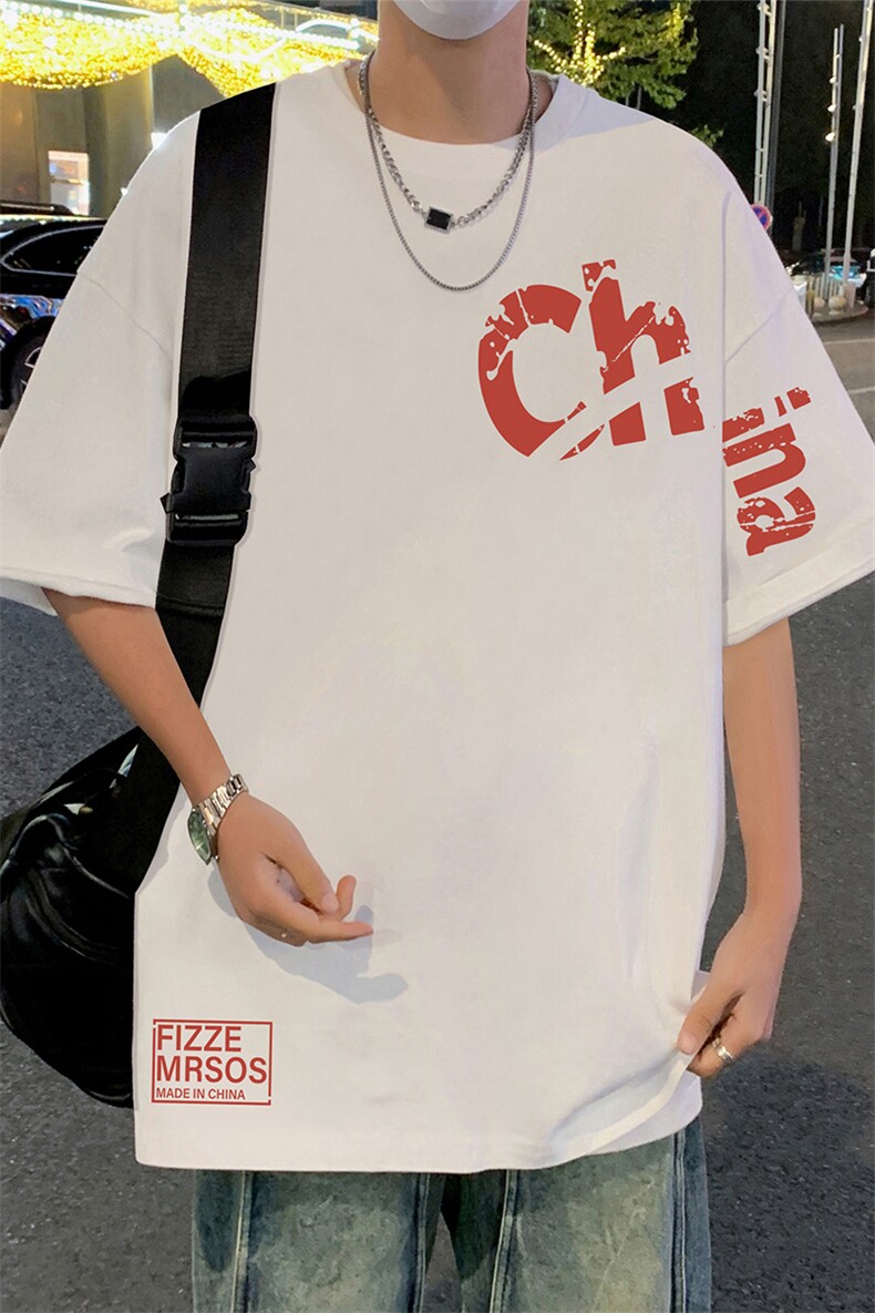 T679P26夏季新品港风高街美式短袖T恤宽松ins重磅纯棉体恤,男装T恤,星座304A